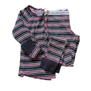 Victorias Secret Thermal Pajama Set Pink Black Fair Isle Waffle Knit Loungewear